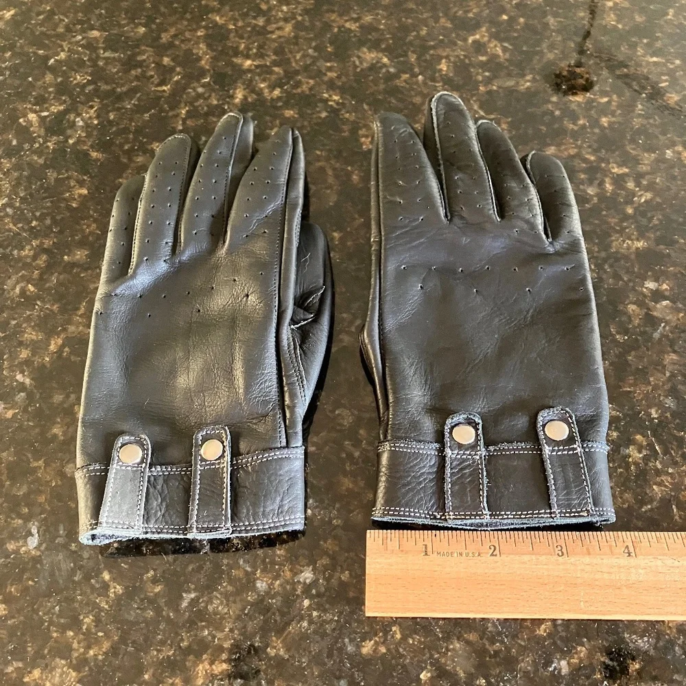 Leather Motorcycle Riding Biker Gloves, Black, Size Large